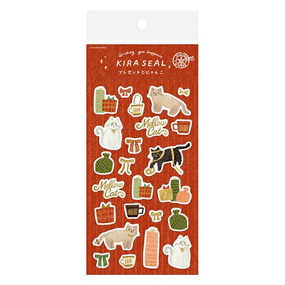 Furukawashiko Winter Limited Edition Gold Foil Sticker - Present and Kitten QS338