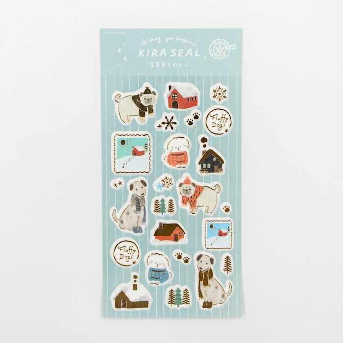 Furukawashiko Winter Limited Edition Gold Foil Sticker - Snowy Scenery and Dog QS340