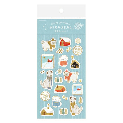 Furukawashiko Winter Limited Edition Gold Foil Sticker - Snowy Scenery and Dog QS340