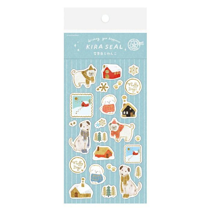 Furukawashiko Winter Limited Edition Gold Foil Sticker - Snowy Scenery and Dog QS340