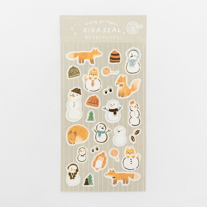 Furukawashiko Winter Limited Edition Gold Foil Sticker - Snowman and Fox QS342