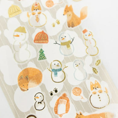 Furukawashiko Winter Limited Edition Gold Foil Sticker - Snowman and Fox QS342