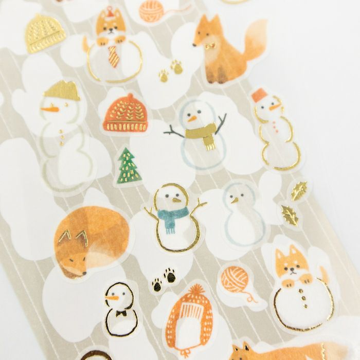 Furukawashiko Winter Limited Edition Gold Foil Sticker - Snowman and Fox QS342