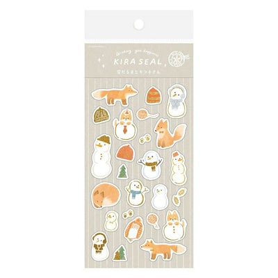 Furukawashiko Winter Limited Edition Gold Foil Sticker - Snowman and Fox QS342