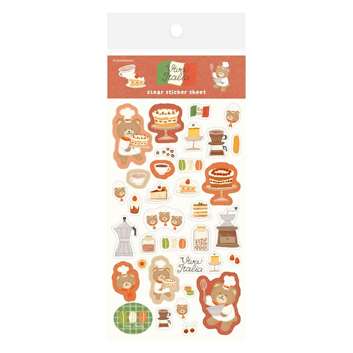 Furukawashiko Viva Italia Clear Sticker - Dessert Bear QS346