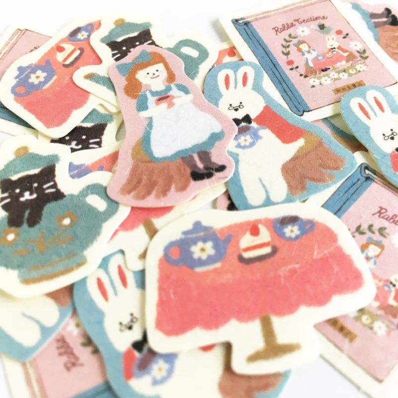 Furukawashiko Paper Hill Bookstore Sticker Flakes - Rabbit Tea Party