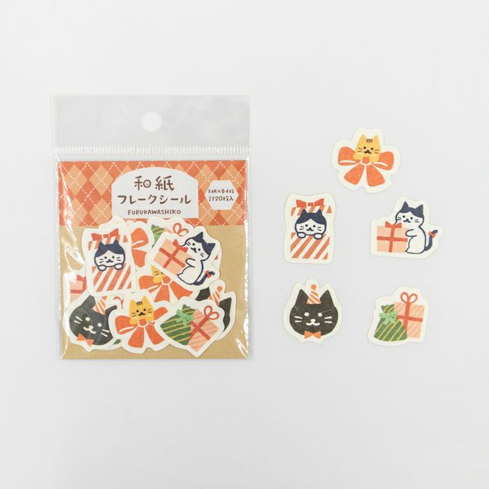 Furukawashiko Winter Limited Edition Sticker Flakes - Cat and Present QSA329