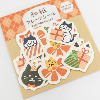 Furukawashiko Winter Limited Edition Sticker Flakes - Cat and Present QSA329