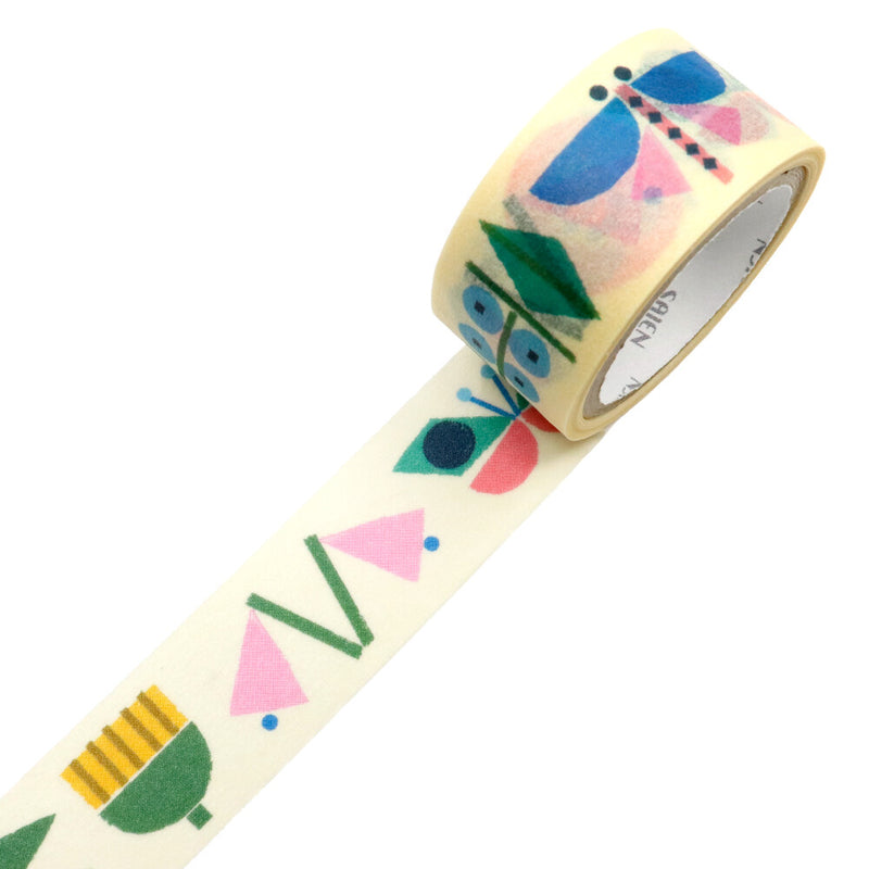 Decorative tape with colorful geometric patterns on a white background