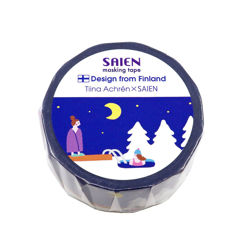 Masking tape with a design of a person and trees under a moonlit sky, featuring the brand &