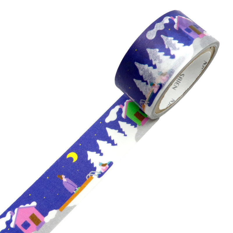Decorative tape with winter scene design on a white background