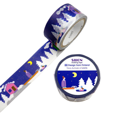 Decorative tape with winter scene design and 'SAIEN' branding on a white background