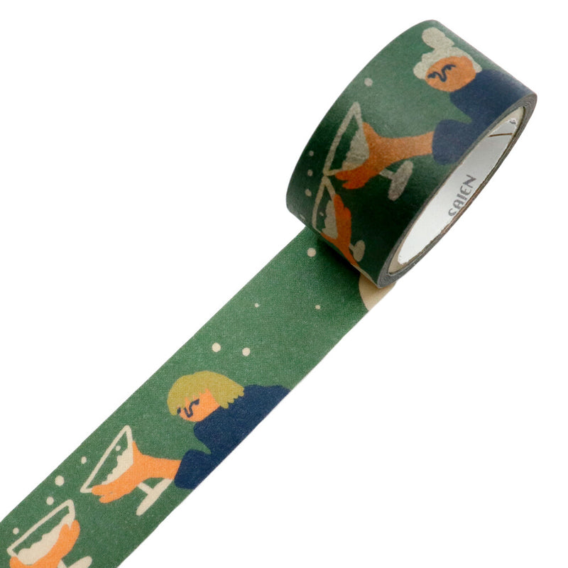 Roll of decorative tape with winter-themed design on a white background