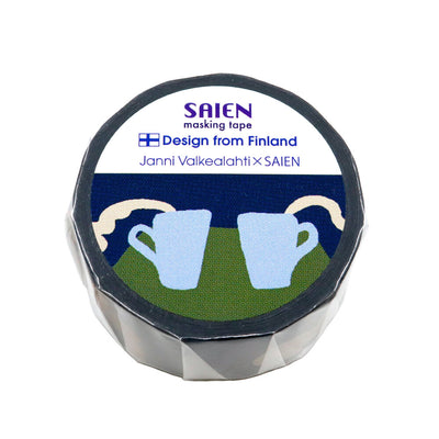 SAIEN masking tape with design of two mugs on a white background