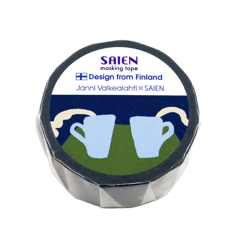 SAIEN masking tape with design of two mugs on a white background