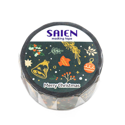 Roll of SAIEN masking tape with Christmas design on a white background