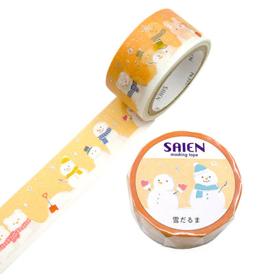 Decorative tape with cartoon snowmen design and SAIEN branding on a white background