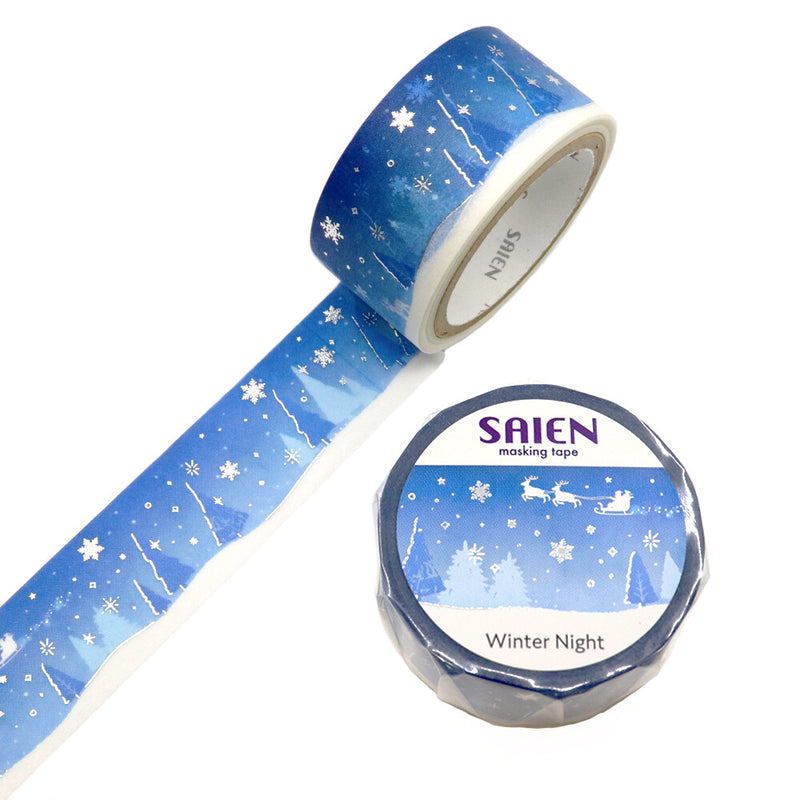 SAIEN Winter 2025 Limited Edition Silver Foil Washi Tape - Winter Night UR4092