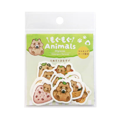 SAIEN Mogu Mogu Animals Sticker Flakes - Raccoon Dog and Onigiri Y0032
