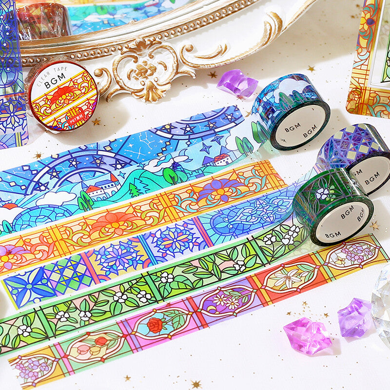 BGM Stained Glass Clear PET Tape - Floral Garden