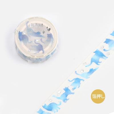 BGM Silver Foil Washi Tape - Blue Cat BM-LGCA084