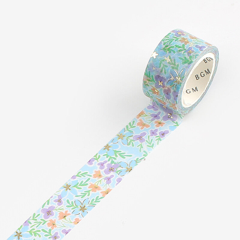 BGM Gold Foil Washi Tape - Blue Flower Garden BM-LGCD039