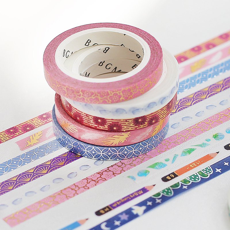 BGM Gold Foil Skinny Washi Tape - Feather
