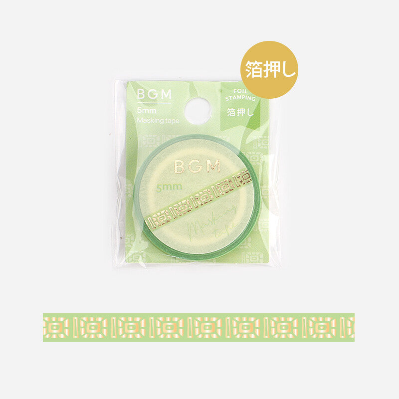 BGM Gold Foil Skinny Washi Tape - Green Pattern BM-LSG121