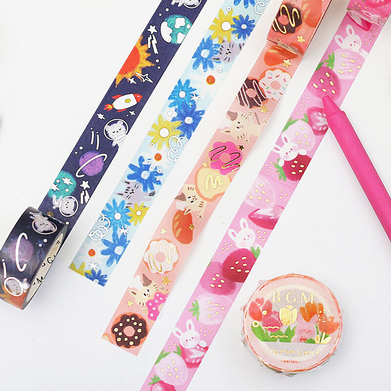 BGM Crayon Land Gold Foil Washi Tape - Cat and Donut