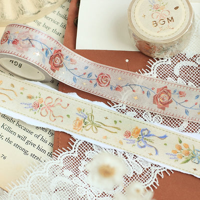 BGM Embroidered Ribbon Gold Foil Washi Tape - Rose