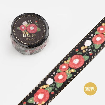BGM Embroidered Ribbon Gold Foil Washi Tape - Camellia BM-SPSR002