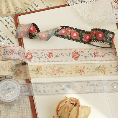 BGM Embroidered Ribbon Gold Foil Washi Tape - Bouquet