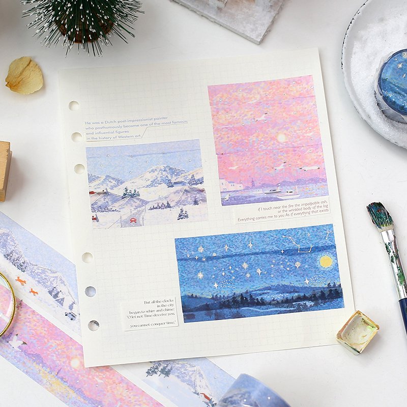 BGM Pointillism Drawing Silver Foil Washi Tape - Snow Mountain