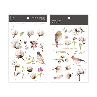 MU print-on sticker - Bird and cotton flower BPOP-001036