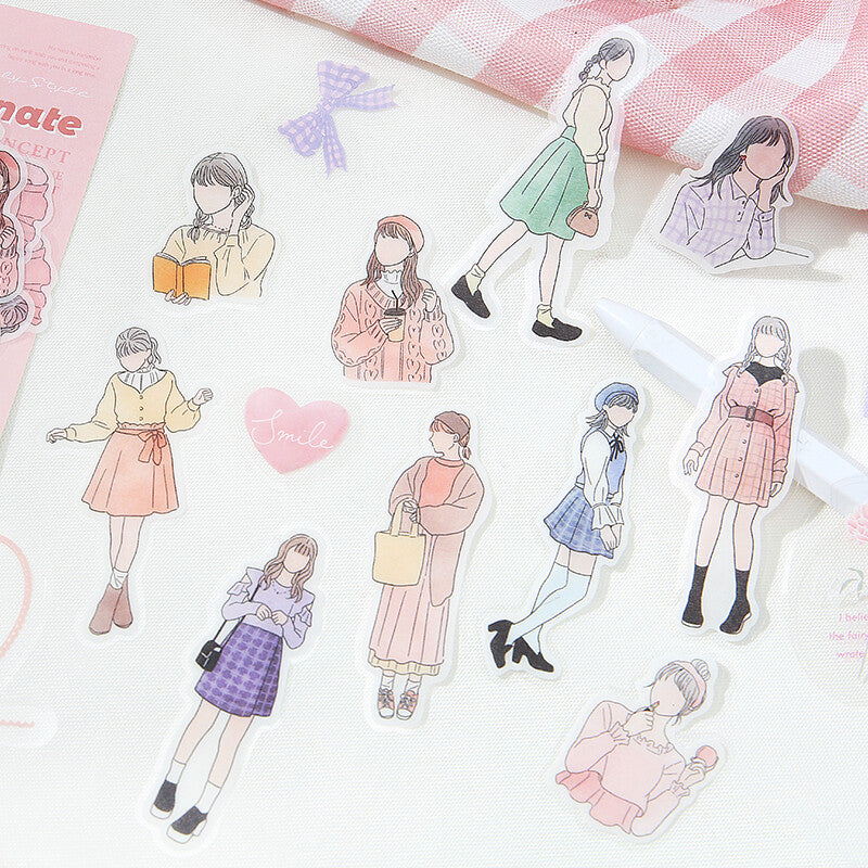BGM Line Art Coordinate Sticker Flakes - Cute Girl BS-CS014