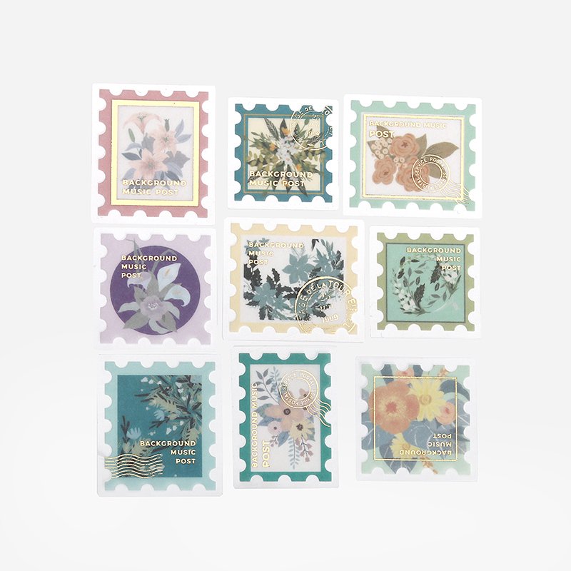 BGM Postage Stamp Gold Foil Washi Sticker Flakes - Blossom BS-FGS009