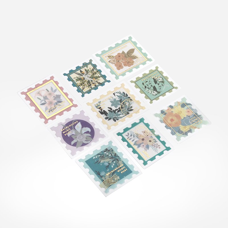 BGM Postage Stamp Gold Foil Washi Sticker Flakes - Blossom BS-FGS009