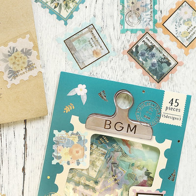 BGM Postage Stamp Gold Foil Washi Sticker Flakes - Blossom