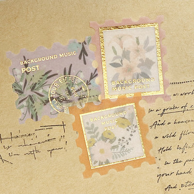 BGM Postage Stamp Gold Foil Washi Sticker Flakes - Blossom