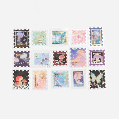 BGM Postage Stamp Gold Foil Washi Sticker Flakes - Night Picture Book BS-FGS011