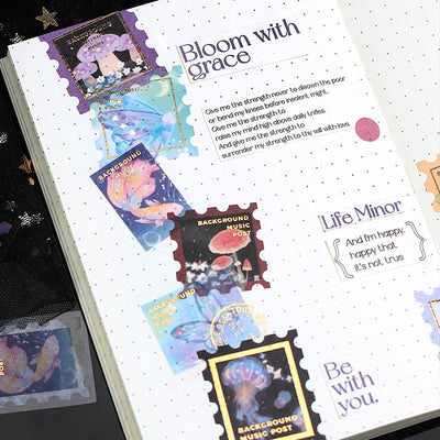 BGM Postage Stamp Gold Foil Washi Sticker Flakes - Night Picture Book