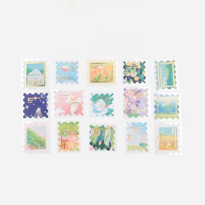 BGM Postage Stamp Gold Foil Washi Sticker Flakes - Promenade BS-FGS012