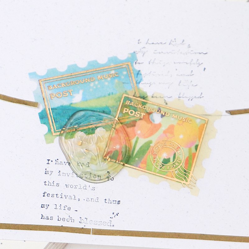 BGM Postage Stamp Gold Foil Washi Sticker Flakes - Promenade