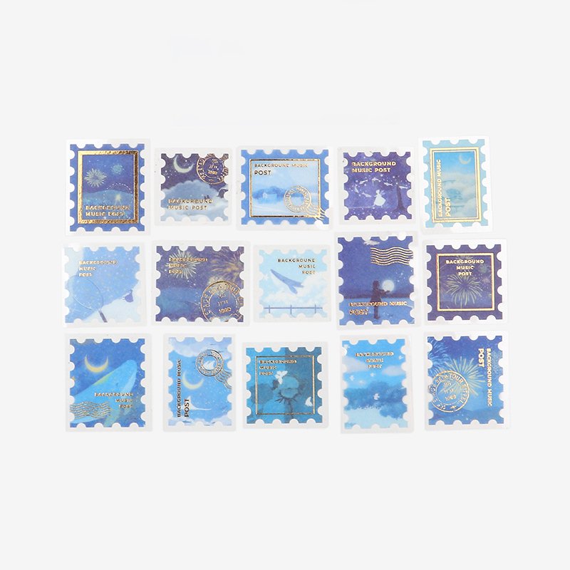 BGM Postage Stamp Gold Foil Washi Sticker Flakes - Galaxy Tour BS-FGS014