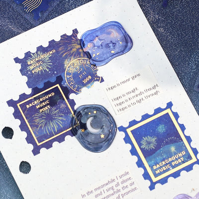 BGM Postage Stamp Gold Foil Washi Sticker Flakes - Galaxy Tour BS-FGS014