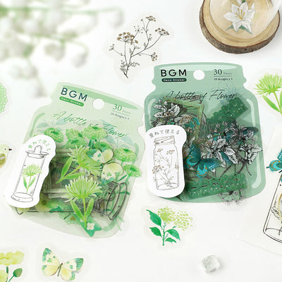 BGM a Bottle of Flower Clear Sticker Flakes - Deep Green