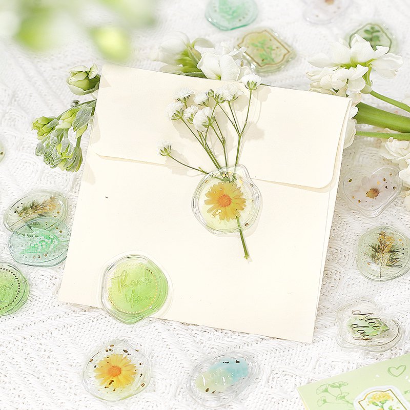 BGM Sealing Seal Sticker Flakes - Green Flower Jewelry Box