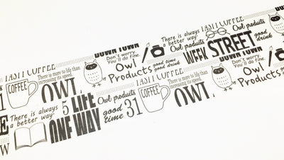 Green Flash Owl Products - White typography washi tape OW-054