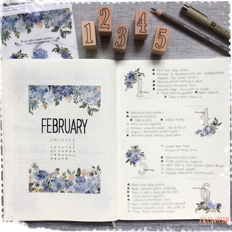 Bullet journal spread decorated with MU print on sticker BPOP-001039