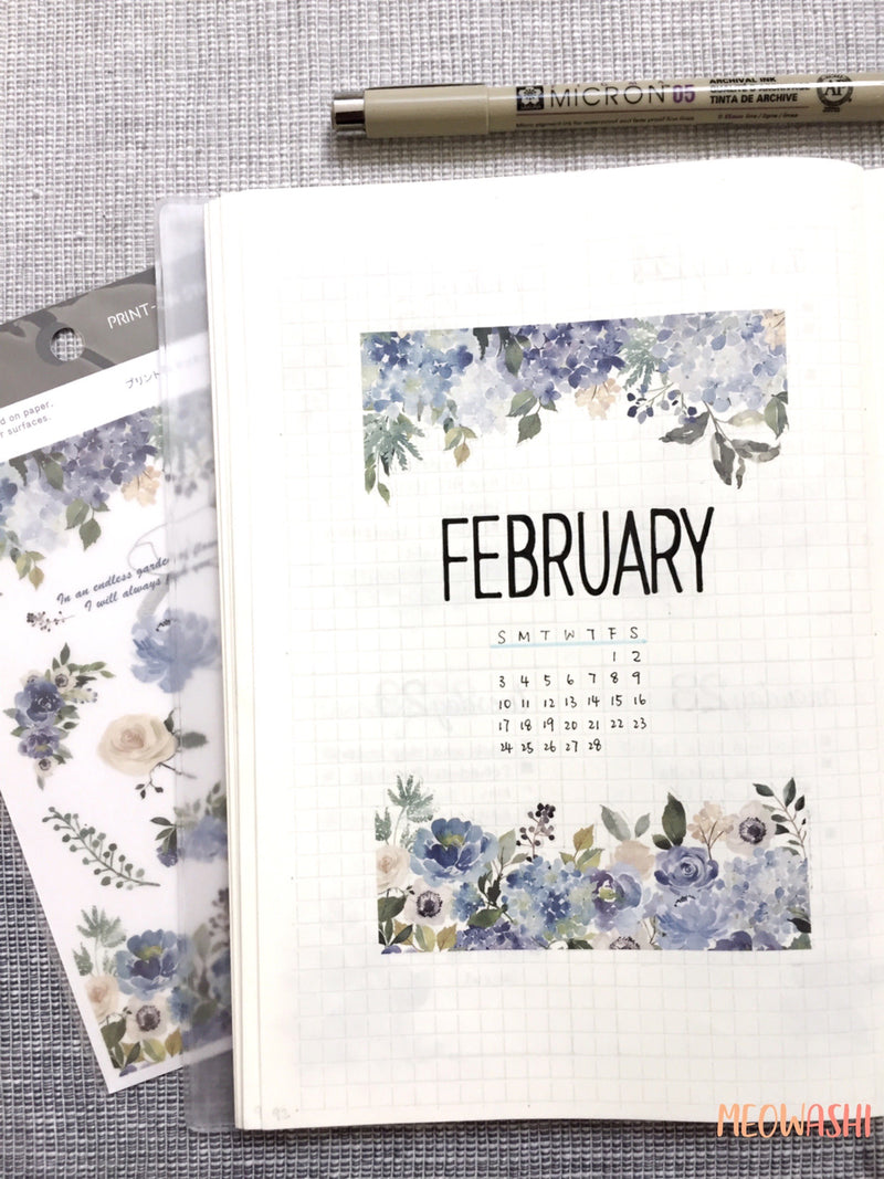 Bullet journal February cover decorated with MU print on sticker BPOP-001039
